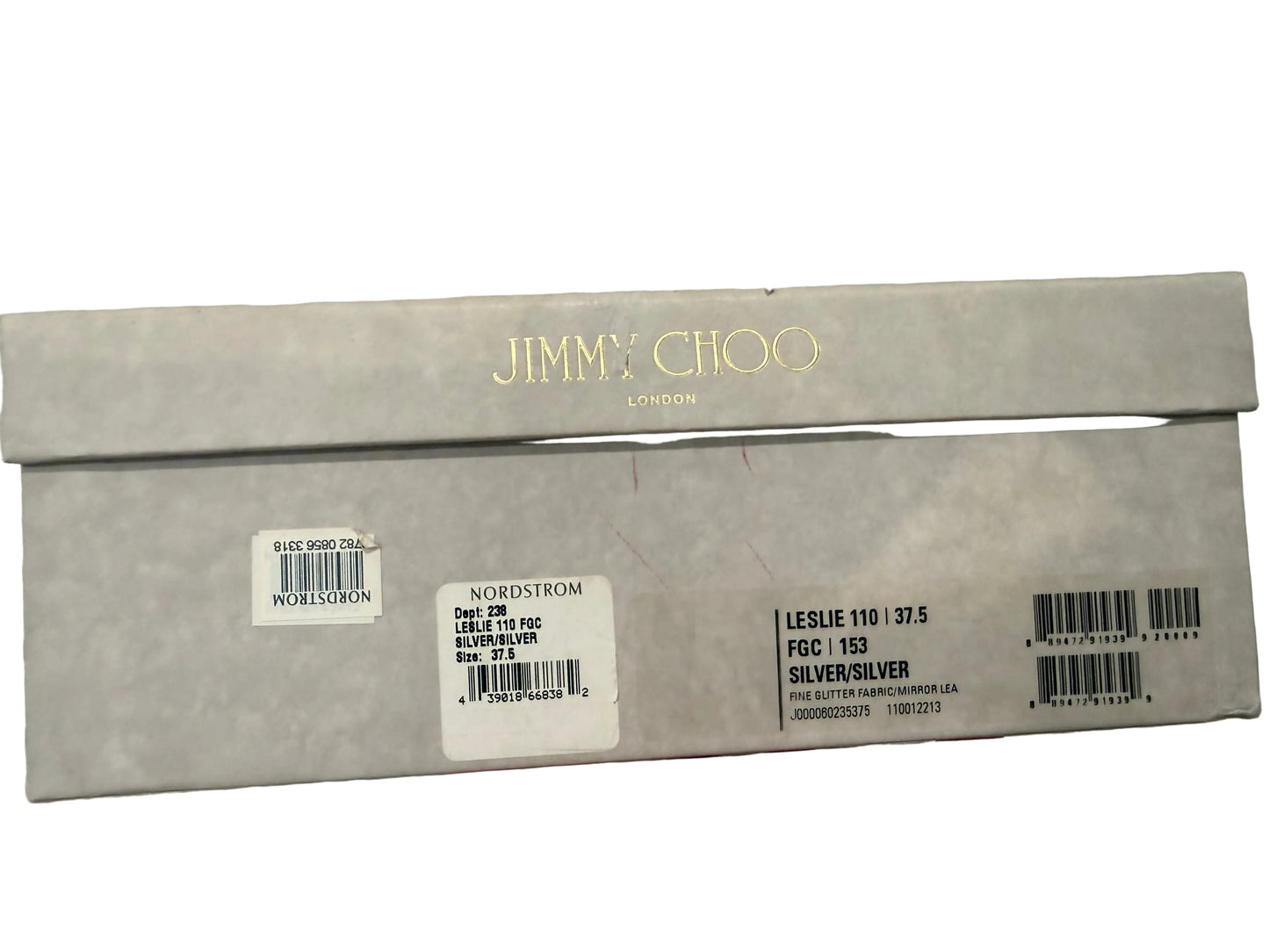 Jimmy Choo “Leslie 110” Silver Glitter Heels