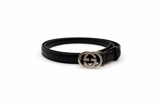 Gucci GG Leather Belt – Black with Silver GG Buckle