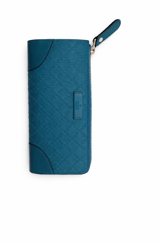 Gucci Teal Zip-Around Wallet | Gold-Tone Hardware