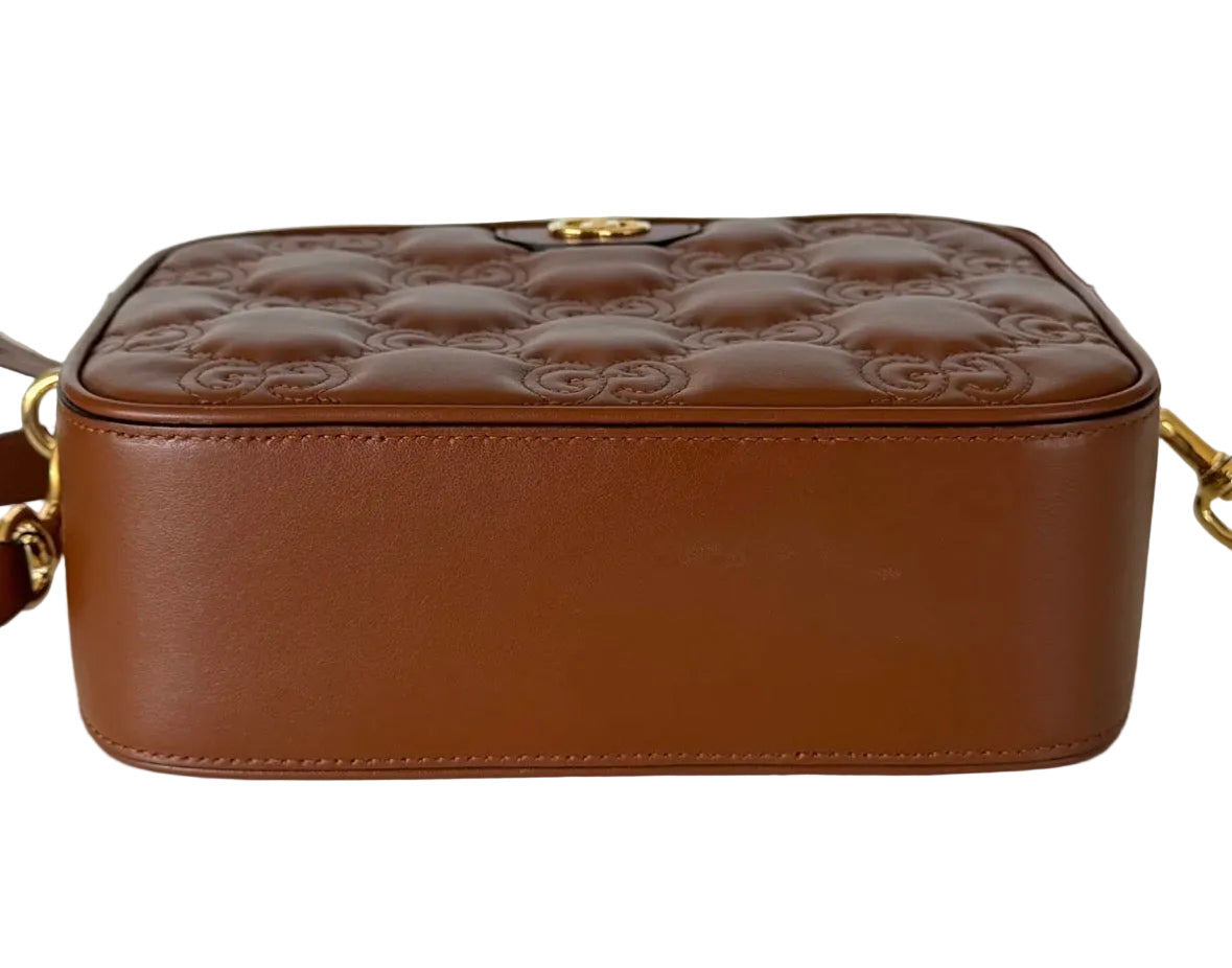 Gucci GG Marmont Matelassé Camera Bag in Brown Leather