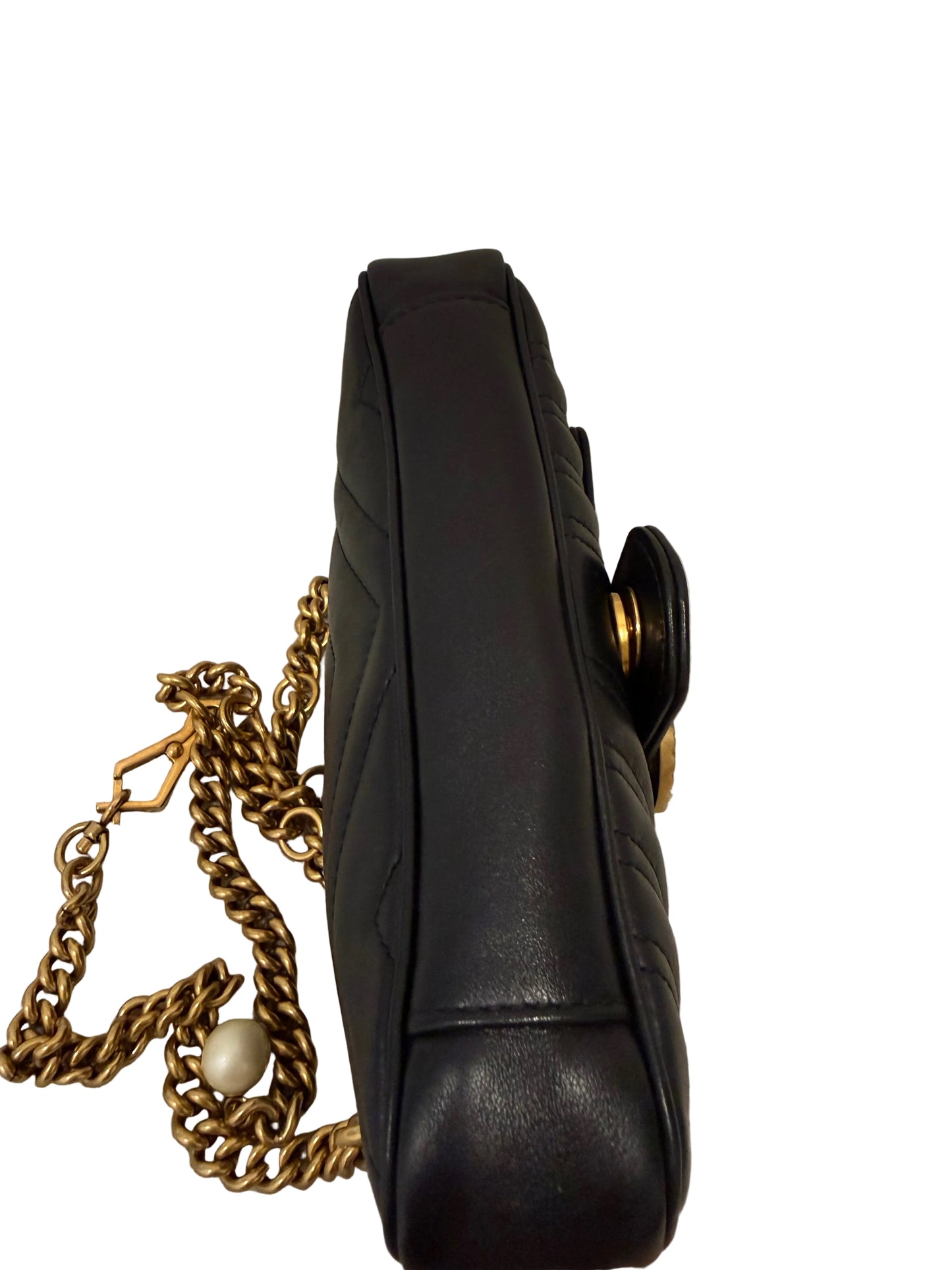 Gucci GG Marmont Mini Chain Bag – Black Leather with Pearl GG