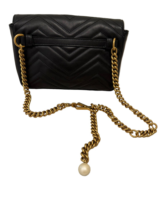 Gucci GG Marmont Mini Chain Bag – Black Leather with Pearl GG