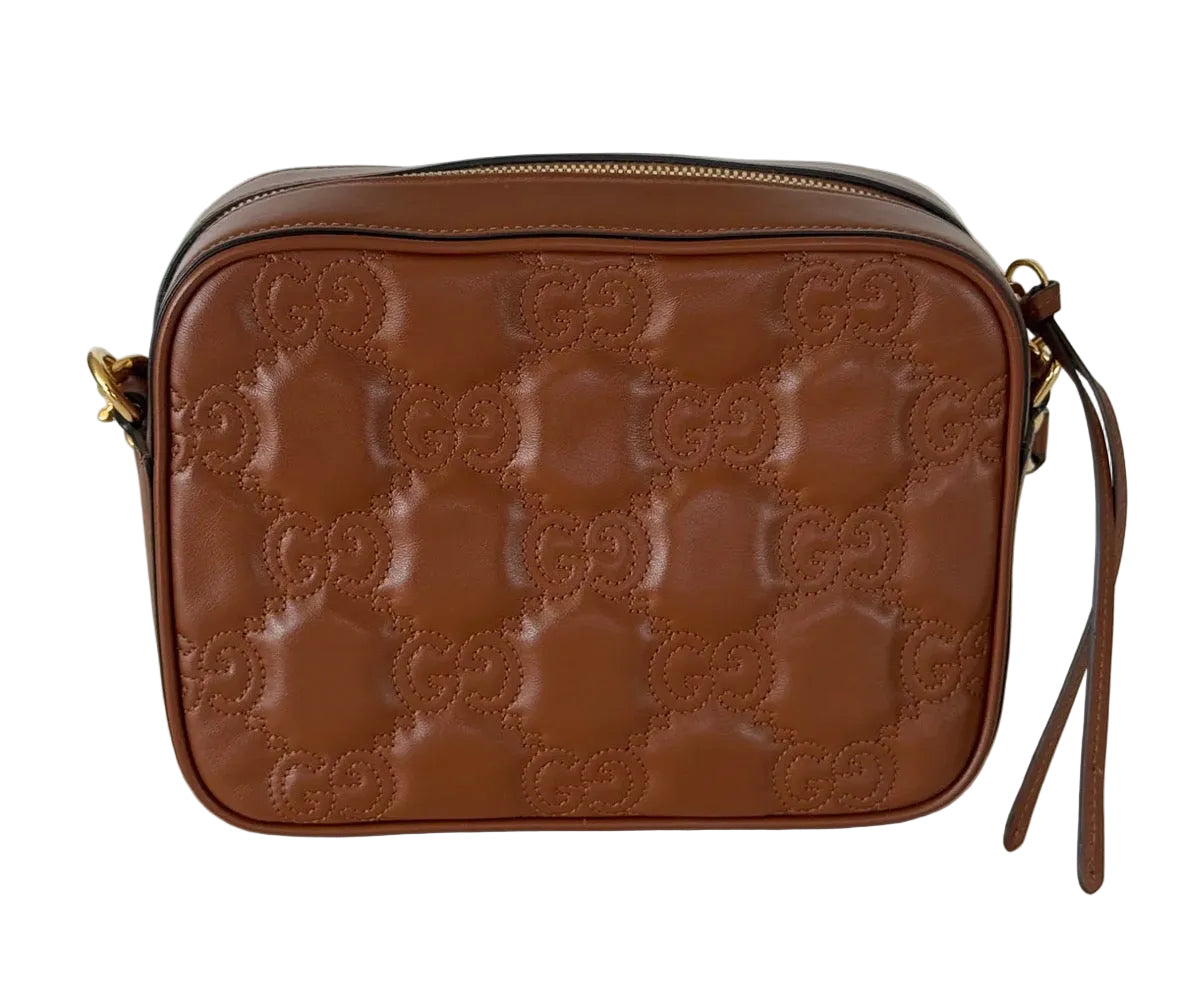 Gucci GG Marmont Matelassé Camera Bag in Brown Leather
