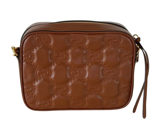 Gucci GG Marmont Matelassé Camera Bag in Brown Leather