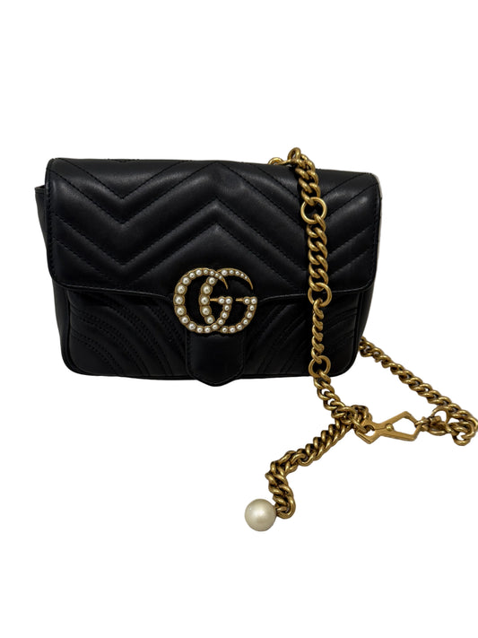 Gucci GG Marmont Mini Chain Bag – Black Leather with Pearl GG